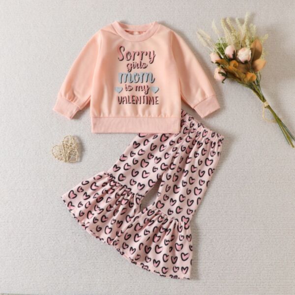 9M-4Y Valentine'S Day Set Letter Print Tops And Pink Heart Print Trousers Suit Two Pieces Wholesale Kids Boutique Clothing KSV492727-1