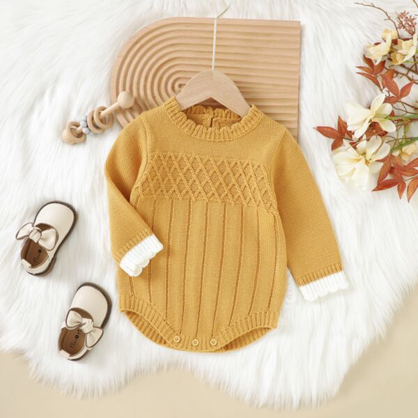 Newborn 0-18M Unisex Baby Solid Color Knitted Ruffled Collar Long Sleeve Bodysuit Wholesale Baby Clothes KCLV385117900