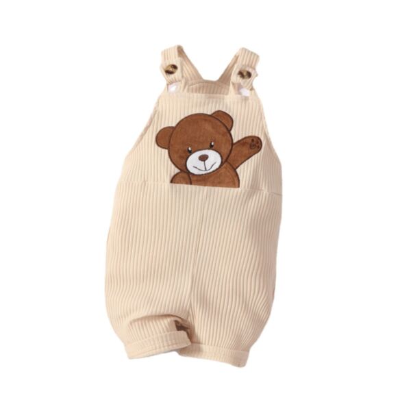 3-24M Baby Onesies Cartoon Bear Print Ribbed Suspender Jumpsuit Wholesale Baby Boutique Clothing KJV591587