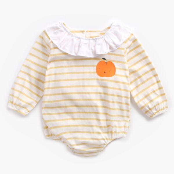 3M-3Y Baby Girl Onesies Long-Sleeved Apple Print Striped Bodysuit Wholesale Baby Clothing KJV591530