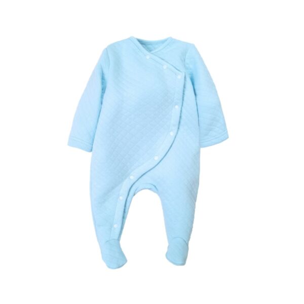0-12M Baby Boy Onesies Long-Sleeved Ribbed Twill Button Covered Feet Jumpsuit And Hat Wholesale Baby Clothes KJV591526