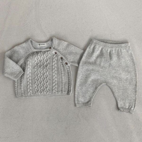 3-18M Knitwear Texture Button Tops And Pants Set Two Pieces Baby Wholesale Clothing KKHQV492678