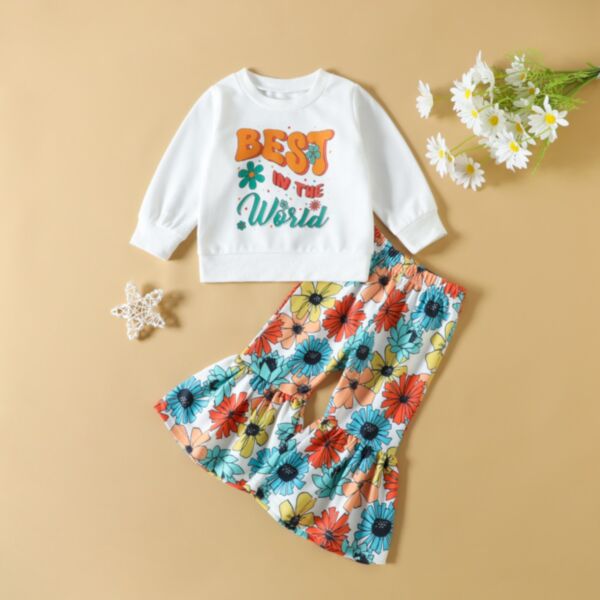 9M-4Y Valentine'S Day Letter Pullover And Flower Flares Pants Set Two Pieces Wholesale Kids Boutique Clothing KSV492726