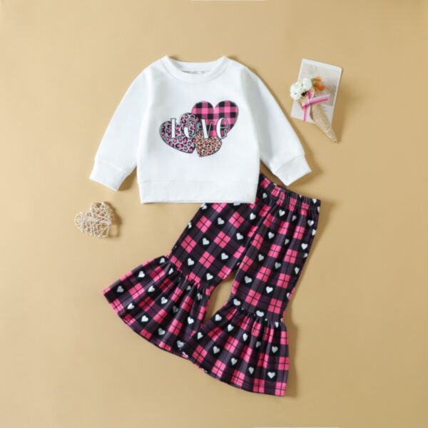 9M-4Y Heart Print Pullover And Square Heart Pirnt Flares Pants Set Two Pieces Wholesale Kids Boutique Clothing KSV492722