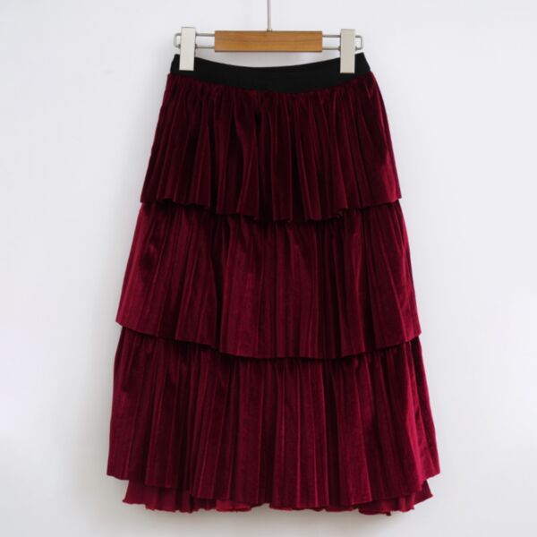 4-14Y Solid Color Pleated Cake Skirt And Fleece Sweater Wholesale Kids Boutique Clothing KKHQV492713