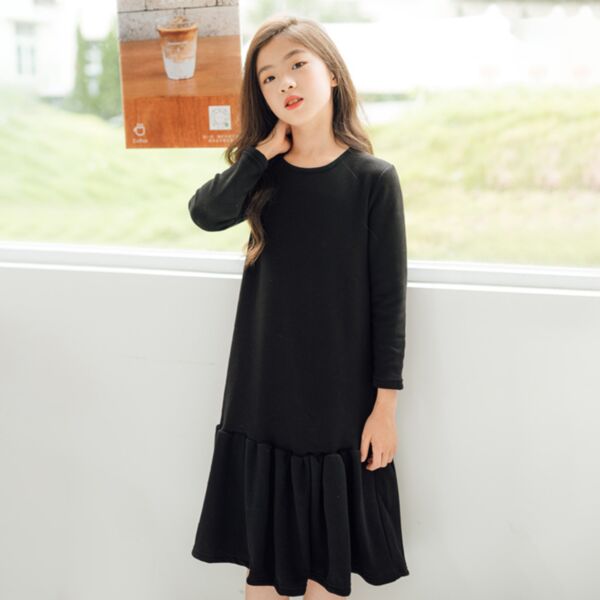 5-14Y Black Long Sleeve Fishtail Style Dress Wholesale Kids Boutique Clothing KKHQV492717