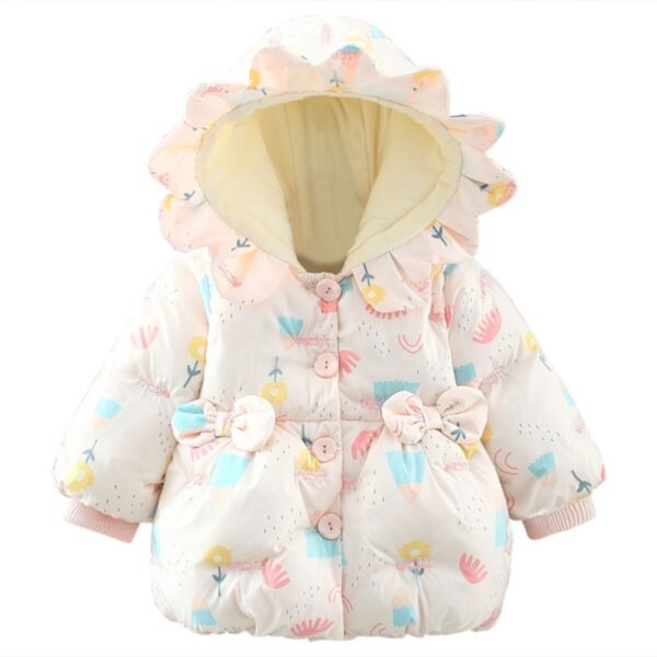 6-24M Baby Girls Bow Floral Hooded Down Jacket Girl Wholesale Boutique Clothing KCV388170