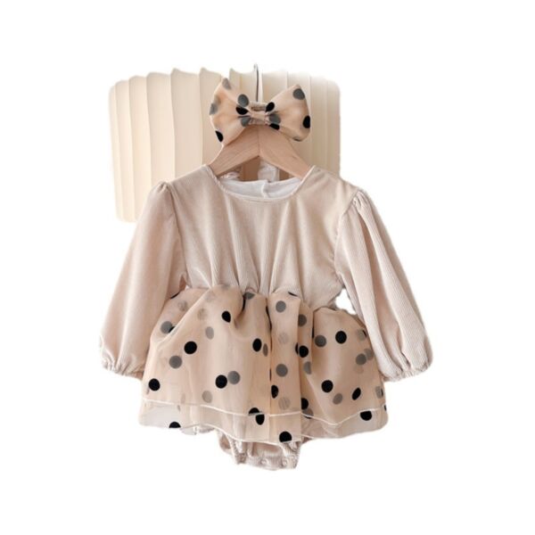 3-18M Baby Girls Polka Dots Mesh Long Sleeve Bodysuit Wholesale Baby Clothing KJV388127