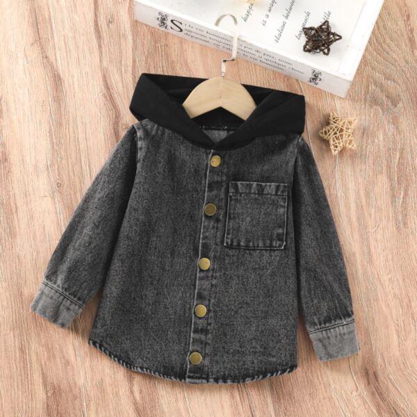 18M-6Y Toddler Boys Button Denim Hooded Jacket Wholesale Boys Clothing KCV387984