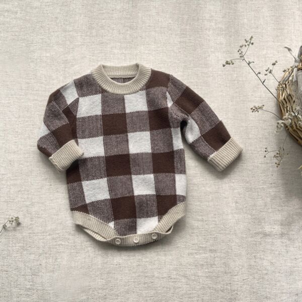 0-18M Plaid Round Neck Long Sleeve Romper Jumpsuit Baby Wholesale Clothing