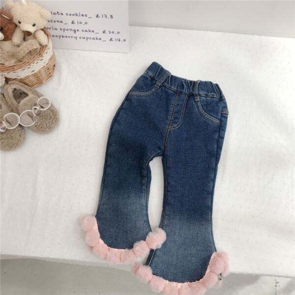 9M-5Y Toddler Girl Denim Flared Pants With Fur Ball Hem Wholesale Girls Fashion Clothes KPV591578