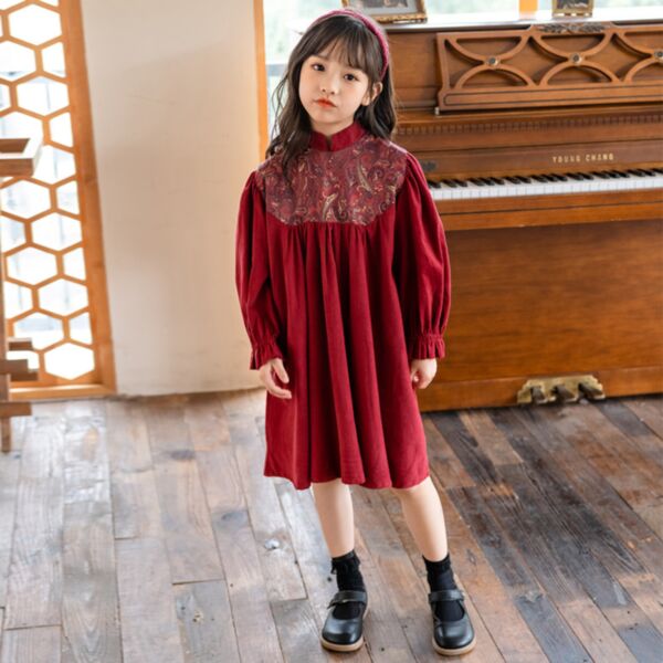 4-14Y Red Lotus Sleeve Bubble Dress Wholesale Kids Boutique Clothing KKHQV492712