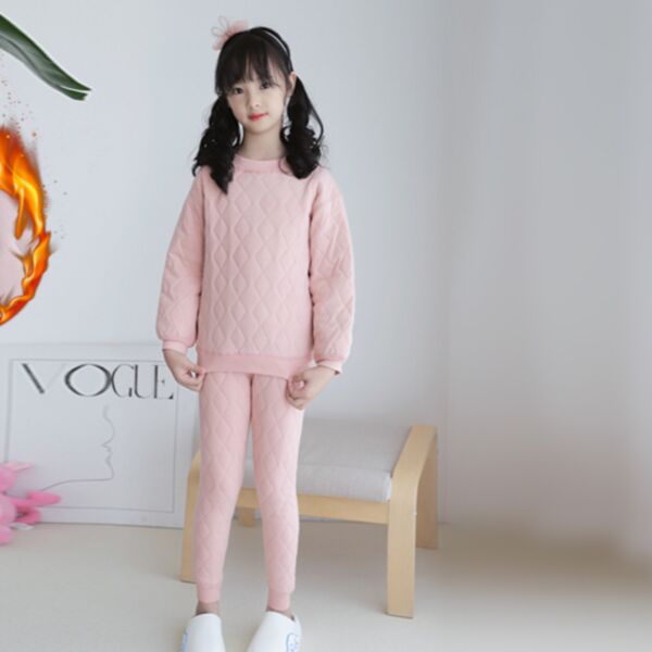 4-12Y Loungewear Cotton Padded Fleece Texture Solid Color Tops And Pants Set Wholesale Kids Boutique Clothing KKHQV492716