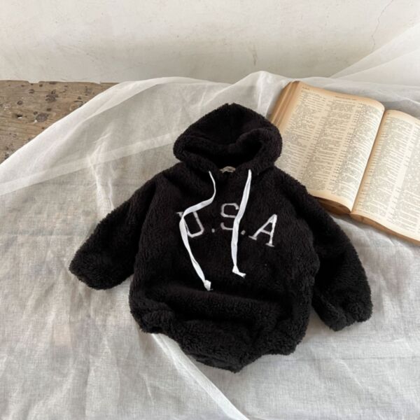 0-12M Letter Print Black Long Sleeve Romper Hoodie Baby Wholesale Clothing KTV492737