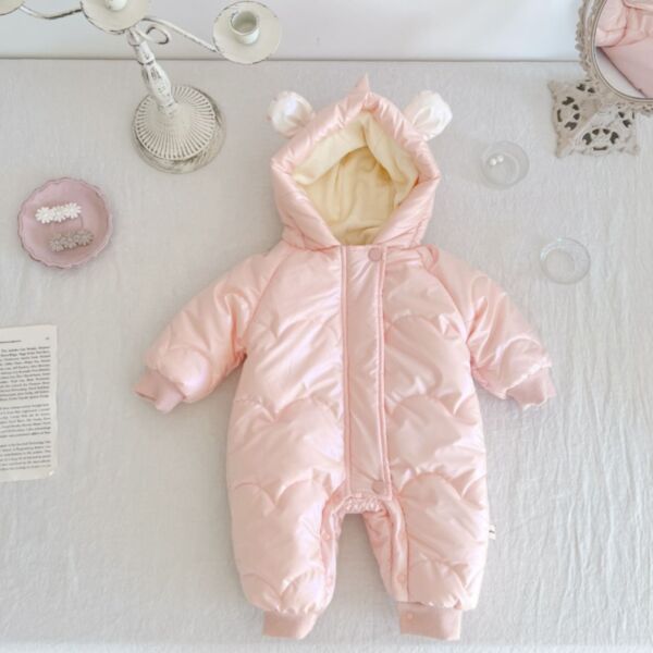 0-18M Thicken Solid Color Zipper Cotton Jumpsuit With Ear Hat Baby Wholesale Clothing KKHQV492734