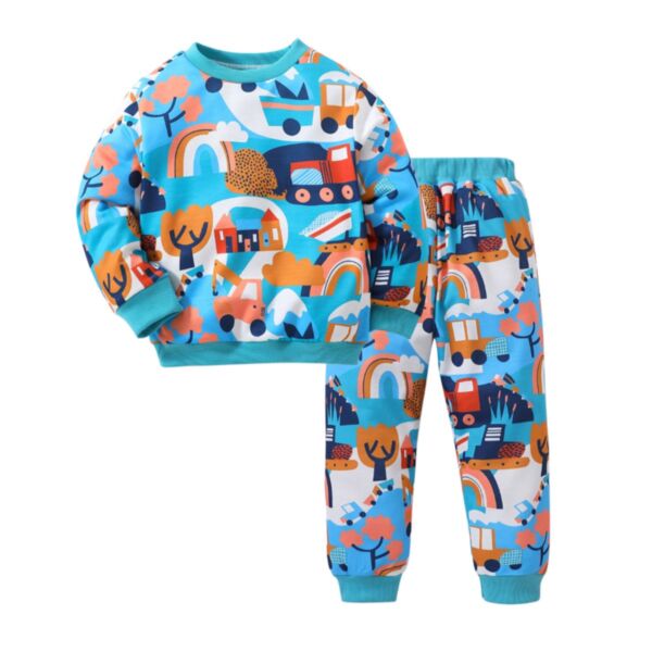 18M-6Y Toddler Boy Sets Long-Sleeved Cartoon Car Print Top And Pants Wholesale Toddler Boy Clothes KSV591470