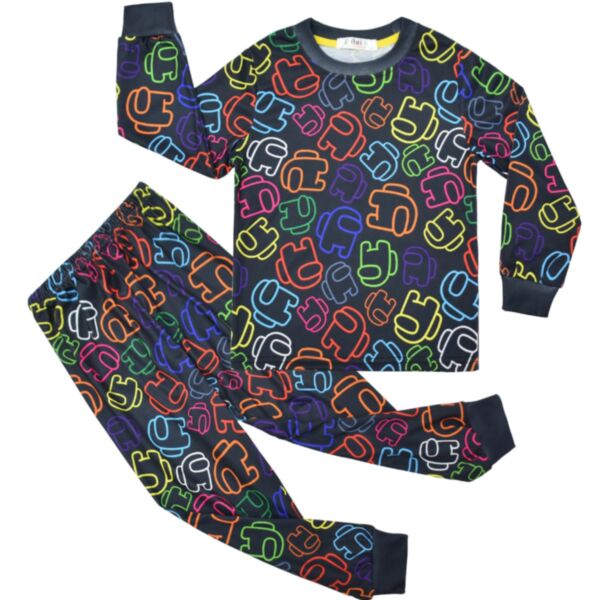 5-16Y Kids Intimates & Pajamas Sets Long Sleeve Cartoon Fluorescent Color Full Print Round Neck Top And Pants Wholesale Kid Clothing Vendors KSV591448