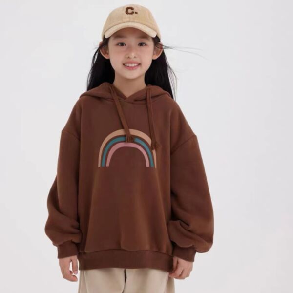 3-12Y Rainbow Print Brown Long Sleeve Hoodie Wholesale Kids Boutique Clothing KKHQV492744