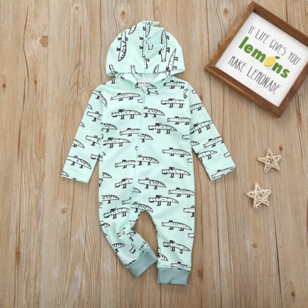 0-18M Hippo Print Long Sleeve Jumpsuit With Hat Baby Wholesale Clothing KJV492795