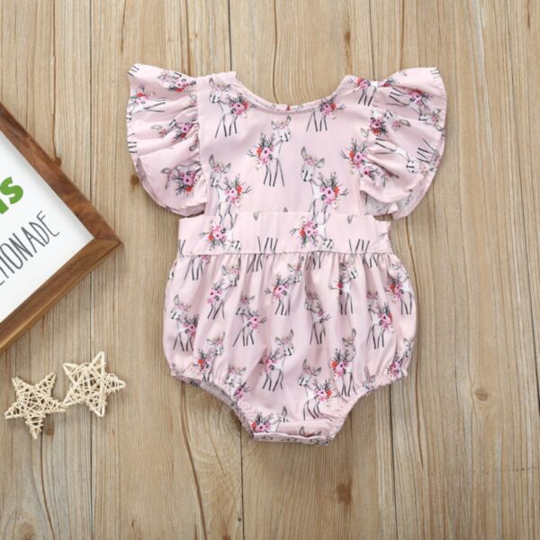 0-18M Deer Print Lotus Short Sleeve Romper Jumpsuit Baby Wholesale Clothing KJV492790
