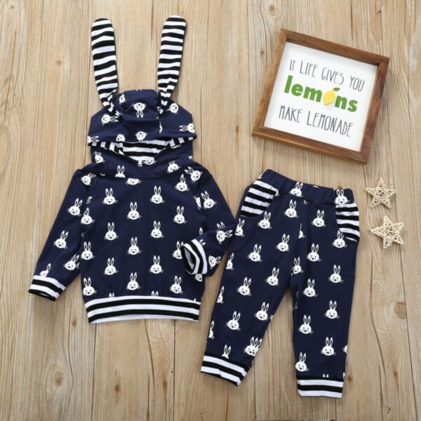 0-18M Bunny Print Rabbit Ear Hoodie And Pants Set Two Pieces Baby Wholesale Clothing KSV492789