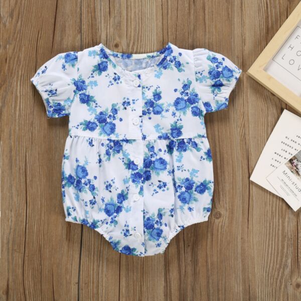 0-18M Flower Print Short Sleeve Romper Onesies Baby Wholesale Clothing KJV492787