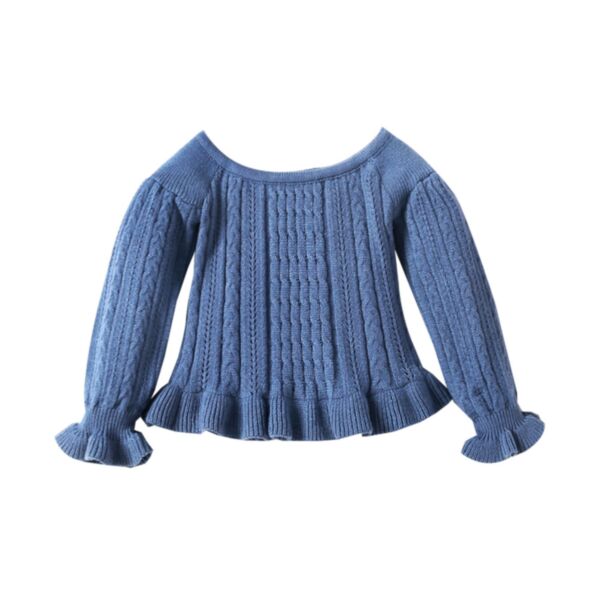 4-10Y Kids Girls Solid Color Ruffle Hem Crinkle Knit Sweater Wholesale Girls Clothes KTV388136