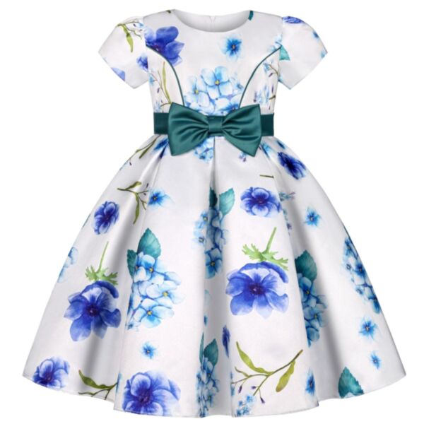 2-10Y Big Kids Girls Bowknot Flower Printed Princess Dress Wholesale Kid Clothing Vendors KDV388160