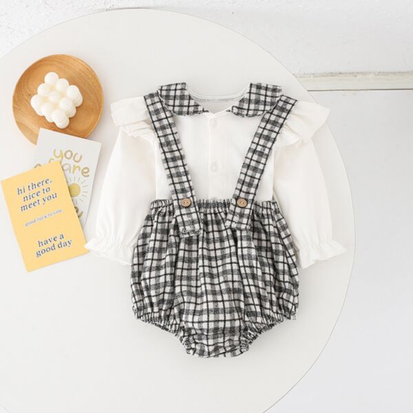 0-18M Baby Girl Onesies Long-Sleeved Patchwork Double-Breasted Lapel Plaid Camisole Bodysuit Wholesale Baby Boutique Clothing KJV591561