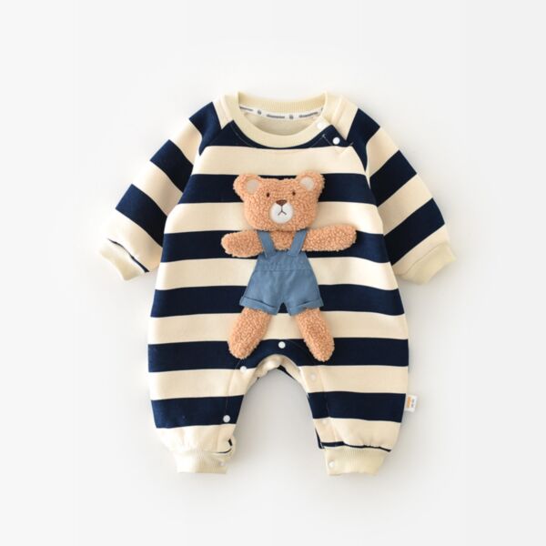 3-18M Baby Onesies Cartoon Bear Doll Striped Long-Sleeved Jumpsuit Wholesale Baby Clothes KJV591602