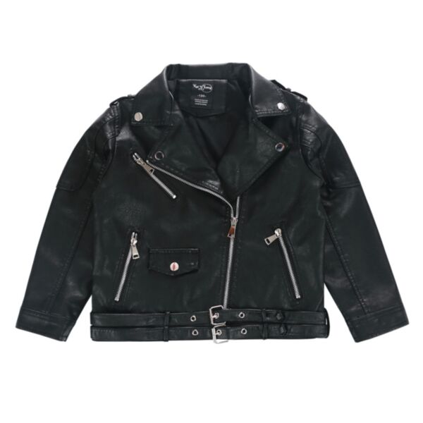 18M-10Y Kids Boys Black Zip-Up Lapel PU Leather Jackets Wholesale Boy Boutique Clothes KCV388226