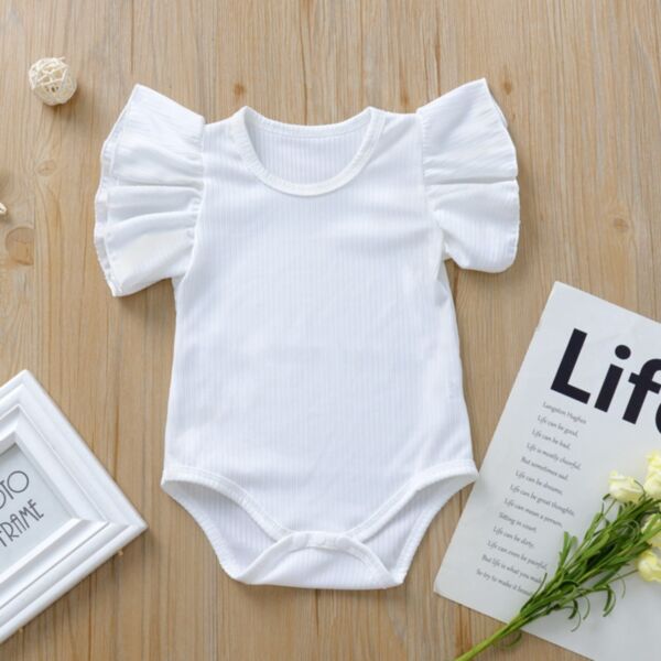 3-18M Baby Girls Solid Color Flutter Sleeve Bodysuit Wholesale Baby Boutique Clothing KJV388223