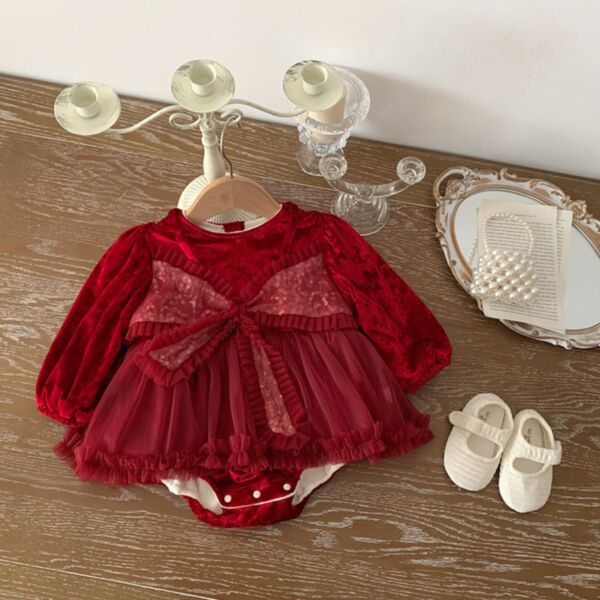0-18M Fleece Solid Color Long Sleeve Lace Dress Romper Baby Wholesale Clothing KKHQV492779