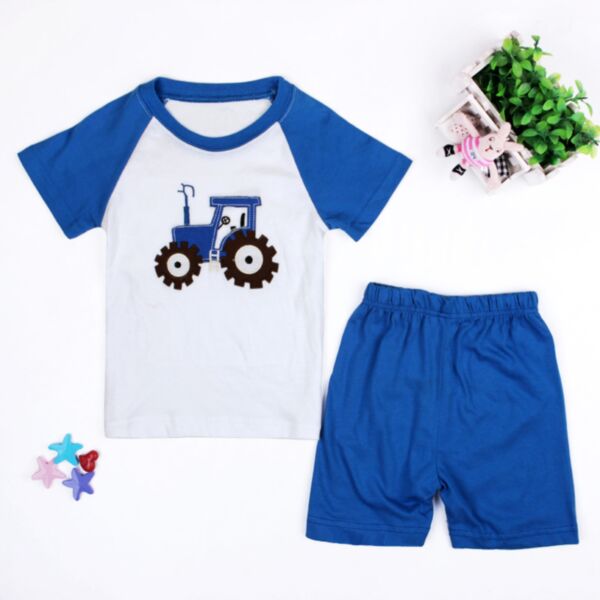 18M-6Y Animal Car Print Short T-Shirt And Shorts Set Two Pieces Wholesale Kids Boutique Clothing