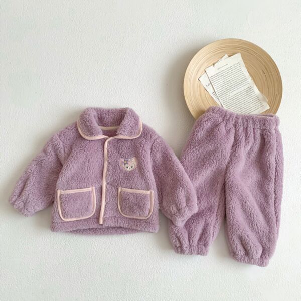 3-24M Loungewear Plush Fleece Solid Color Coat And Pants Set Baby Wholesale Clothing KKHQV492759