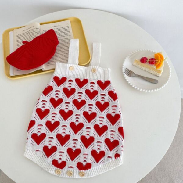 3-24M Baby Girl Sets Knitted Heart Jacquard Sweater Jacket And Suspender Bodysuit Wholesale Baby Boutique Clothing KSV591492
