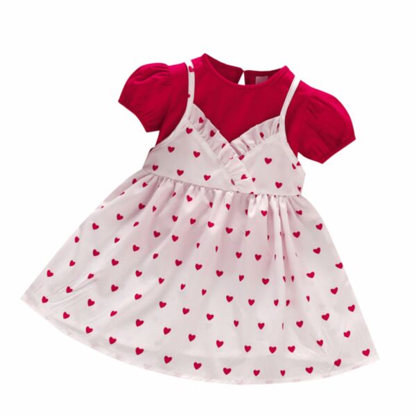 18M-6Y Toddler Girl Sets Valentine'S Day Solid Color Short-Sleeved Top And Heart Print Suspender Dress Girl Wholesale Boutique Clothing KSV591593