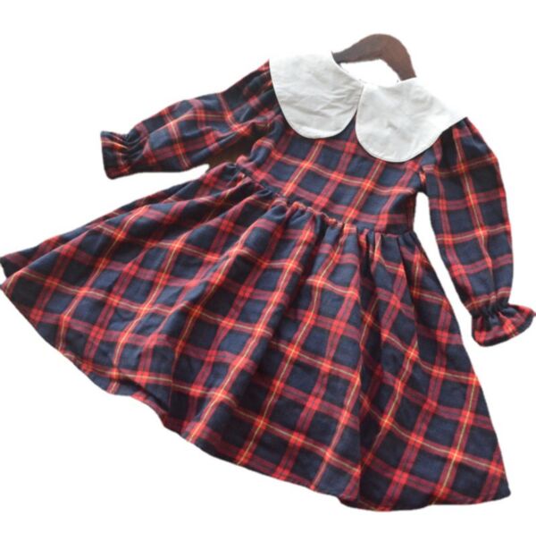 18M-7Y Toddler Girl Long Sleeve Plaid Large Lapel Dress Wholesale Little Girl Clothing KDV591551