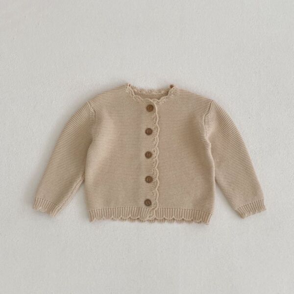 3-24M Baby Girl & Boy Solid Color Ribbed Single-Breasted Long-Sleeved Knitted Jacket Bulk Baby Clothes Wholesale KCV591491