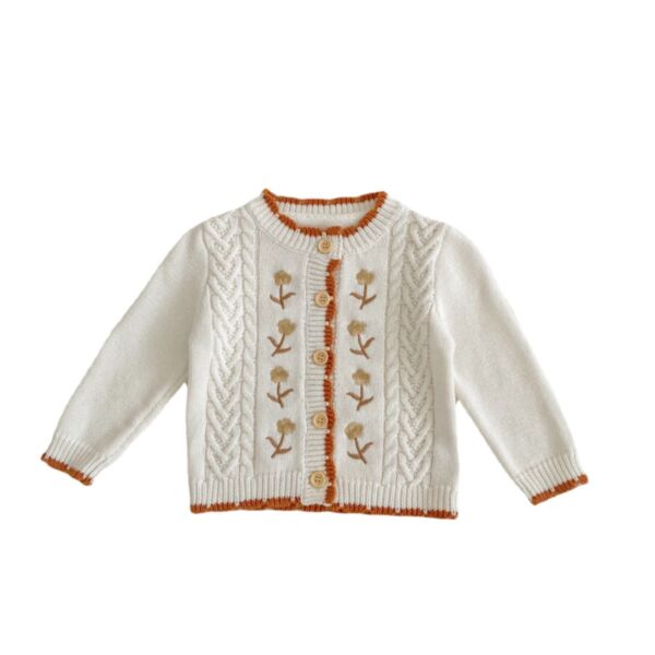 3-24M Baby Girl & Boy Round Neck Floral Embroidery Knitting Long Sleeve Cardigan Jacket Wholesale Baby Clothes Suppliers KCV591493