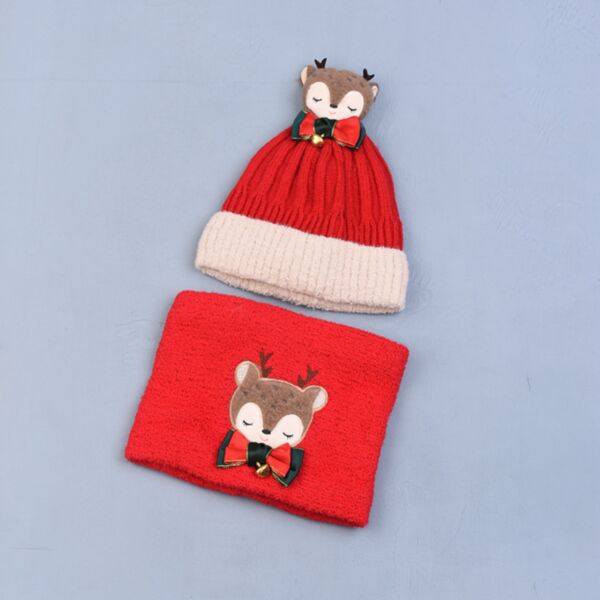 Colorblock Deer Print Beanie And Scarf Set Kid Wholesale Accessories KHV492592
