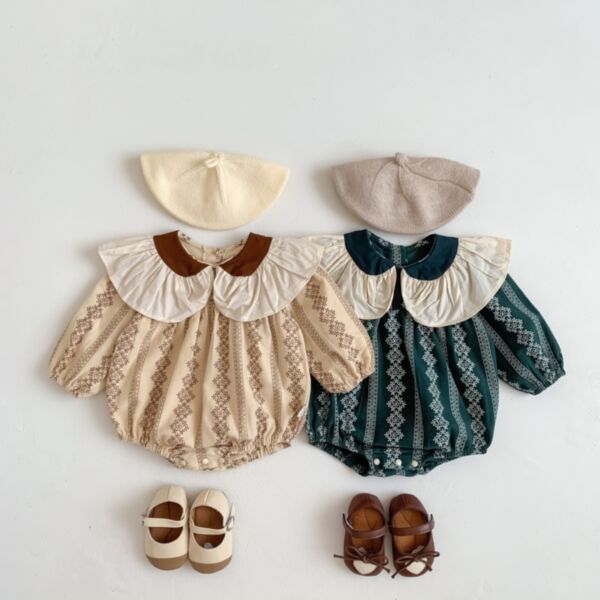 0-18M Baby Girls Floral Doll Collar Long Sleeve Bodysuit Wholesale Baby Boutique Clothing KJV388228