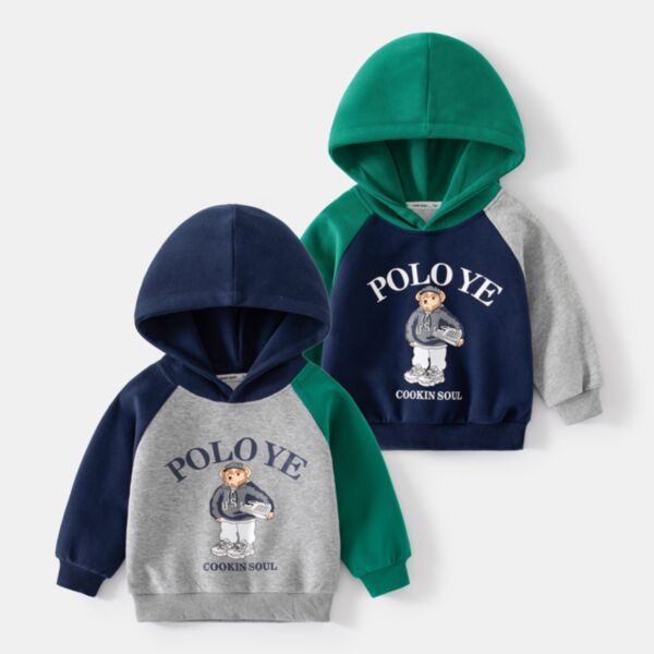 2-7Y Toddler Boys Cartoon Contrast Sleeve Hooded Sweatshirts Wholesale Boys Boutique Clothing KCV388243