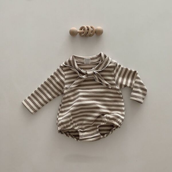 0-18M Striped Bowknot Wide Collar Long Sleeve Romper Baby Wholesale Clothing AliceKJV492809