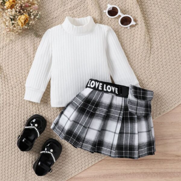 18M-6Y Solid Color Mid-Collar Pullover And Plaid Pleated Skirt Set Two Pieces Wholesale Kids Boutique Clothing KSV4928421