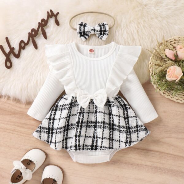 3-18M Flying Texture Lotus Sleeve Pullover And Floral Plaid Skirt Set Baby Wholesale Clothing