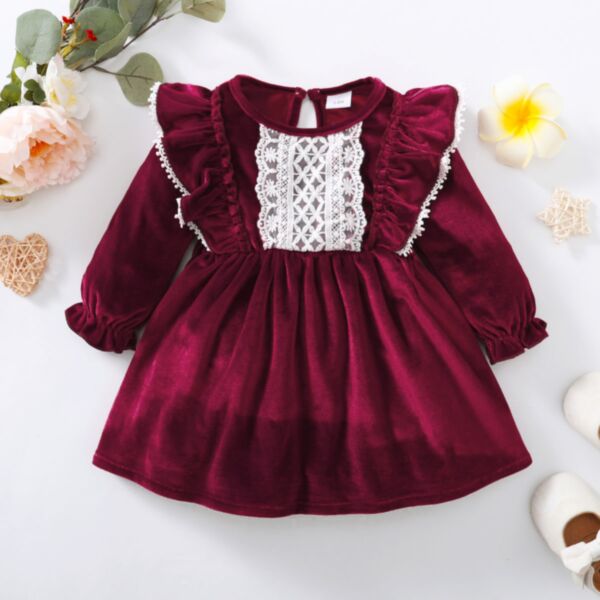 3-24M Lotus Long Sleeve Lace Dress Baby Wholesale Clothing KCV492853