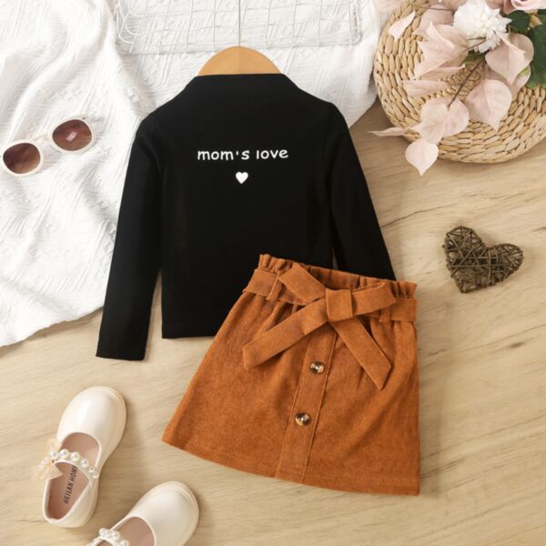 18M-6Y Toddler Girl Sets Long-Sleeved Letter Print Round Neck Top And Solid Color Half-Body Skirt Fashion Girl Wholesale KSV591572