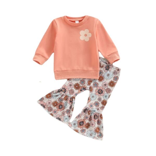 9M-4Y Toddler Girl Sets Long Sleeve Floral Print Crew Neck Top And Flared Pants Wholesale Little Girl Clothing KSV591574