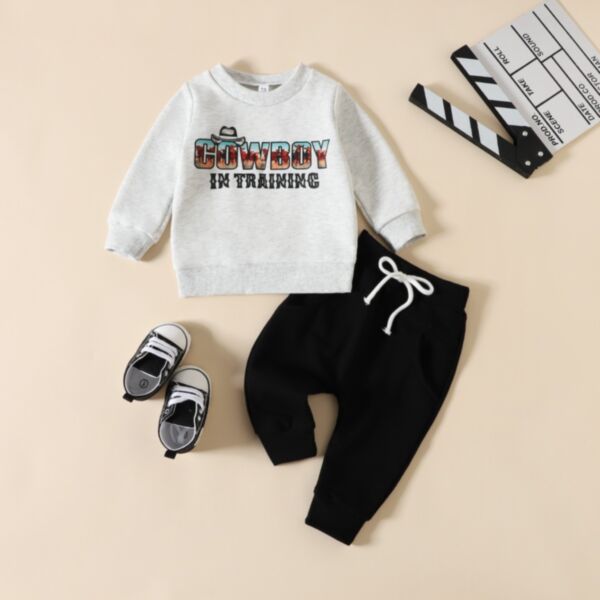 3-24M Baby Boy Sets Long Sleeve Letter Print Crew Neck Top And Solid Color Pants Wholesale Baby Clothes Suppliers KSV591575